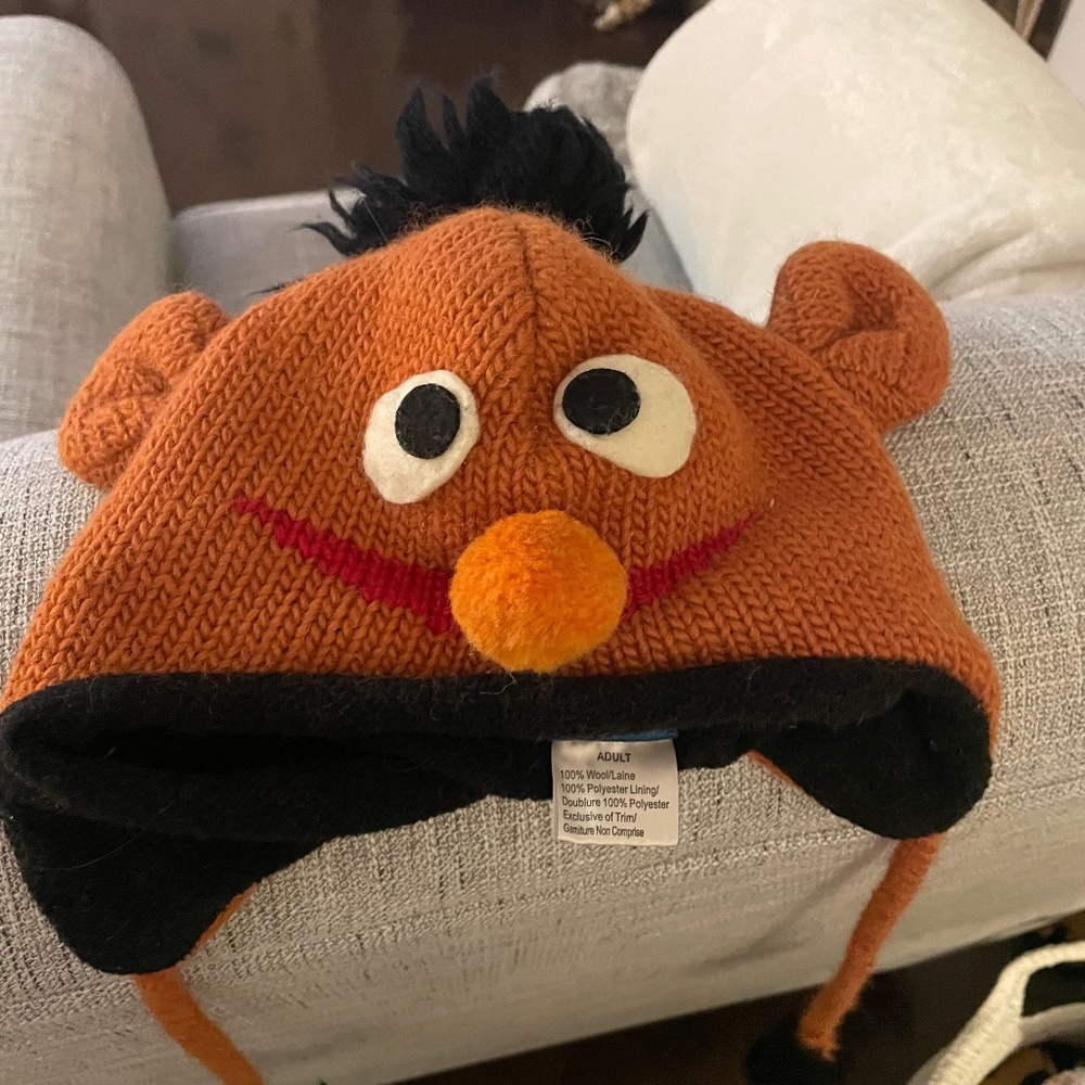 deLux adult orange toque of  Ernie known as knitwits